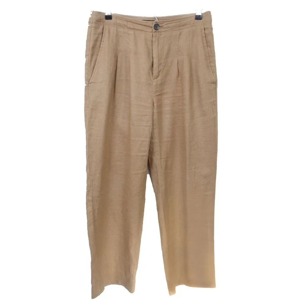 Banana Republic 100% Linen HR Pleated Lined Wide Leg‎ Pants Iced Latte Size 8S